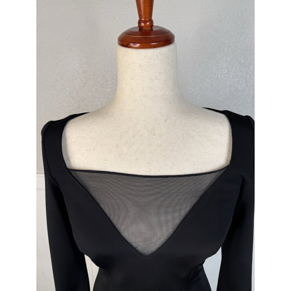 Vtg Tadashi Shoji Dress Womens Fits Sz S Black 90's Gothic Glam Square Neck Mesh - Picture 5 of 16